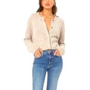 YFB Cream Cable Knit Snap Front Cardigan Sweater Womens Size XS  NEW